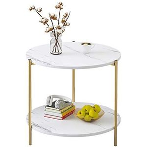 Prachtige salontafel, bijzettafel, lichte luxe woonkamer marmeren dubbellaagse kleine ronde tafel, nachtkastje voor klein appartement (Kleur: A, Maat: 60x60x42cm)