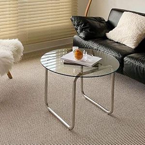 Exquise salontafel, minimalistische roestvrijstalen mini-theetafel, ronde tafel van gehard glas in de woonkamer, vrije tijd (kleur: transparante kleur)