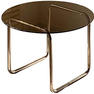 Prachtige salontafel, minimalistische roestvrijstalen mini-theetafel, ronde tafel van gehard glas in de woonkamer (kleur: donkergrijs)