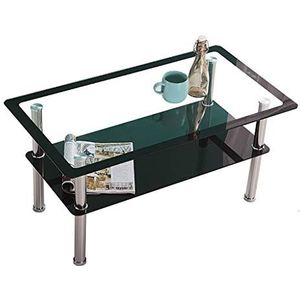 Prachtige salontafel, rechthoekige dubbellaagse theetafel van gehard glas, kleine ruimtebesparende en eenvoudige woonkamertafel (Kleur: A, Maat: 110X55X45CM)
