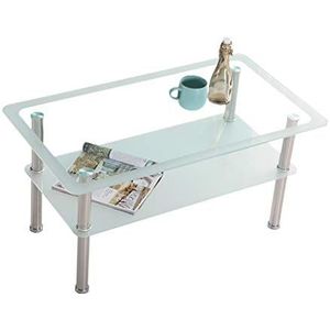 Prachtige salontafel, rechthoekige dubbellaagse theetafel van gehard glas, kleine ruimtebesparende en eenvoudige woonkamertafel (Kleur: B, Maat: 110X55X45CM)