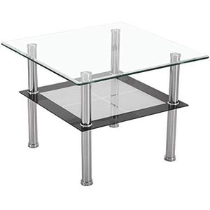 Prachtige salontafel, vierkant gehard glas dubbellaags theetafel in de woonkamer, kantoorbank hoektafel (Kleur: A, Maat: 60X60X45CM)
