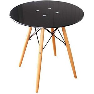 Prachtige salontafel, kleine ronde tafel van zwart gehard glas in Scandinavische stijl, kleine eettafel/onderhandelingstafel (afmetingen: 80X73CM)