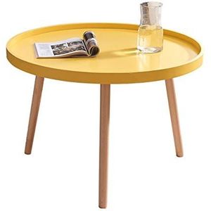 Prachtige salontafel, bijzettafel voor kleine appartementen, kleine ronde tafel in de woonkamer, massief houten tafelpoten, salontafel/theetafel (kleur: geel, maat: 71,5 x 49 cm)