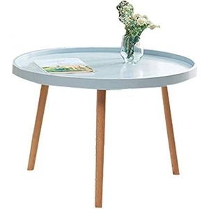 Prachtige salontafel, bijzettafel voor kleine appartementen, kleine ronde tafel in de woonkamer, massief houten tafelpoten, salontafel/theetafel (kleur: blauw, maat: 71,5 x 49 cm)