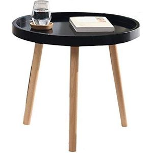 Prachtige salontafel, kleine zwarte bijzettafel, kleine ronde tafel in de woonkamer, massief houten poten, salontafel/theetafel (kleur: C)