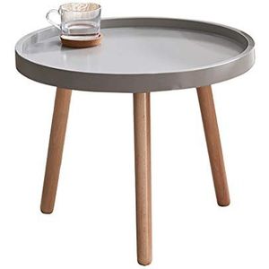 Prachtige salontafel, kleine grijze bijzettafel, kleine ronde tafel in de woonkamer, massief houten tafelpoten, salontafel/theetafel (kleur: C)