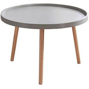 Prachtige salontafel, kleine grijze bijzettafel, kleine ronde tafel in de woonkamer, massief houten tafelpoten, salontafel/theetafel (kleur: B)