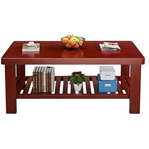 Prachtige massief houten salontafel, kleine woonkamer bijzettafel/eettafel, dubbele roodbruine grenen lage tafel (afmetingen: 120X60X50CM)