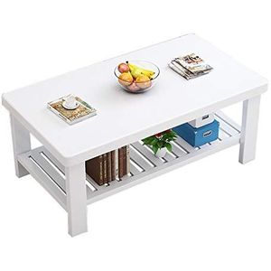 Prachtige salontafel, kleine grenen woonkamer bijzettafel/eettafel, dubbellaagse opbergruimte, witte vierkante lage tafel (afmetingen: 120X60X50CM)