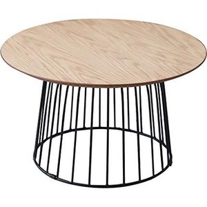 Prachtige ronde salontafel, kleine huishoudelijke ijzeren salontafel, lichte luxe eikenhouten bijzettafel (natuurlijk houten tafelblad) (afmetingen: 60X60X35CM)