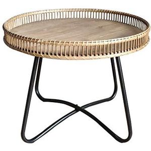 Prachtige salontafel, ronde bijzettafel van smeedijzeren hout, bijzettafel van rotan bank in Japanse stijl, huishoudelijke mini-hoektafel (afmetingen: 60X46CM)