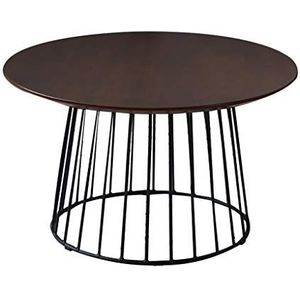 Prachtige ronde salontafel, kleine huishoudelijke salontafel met ijzeren kunst, lichte luxe eikenhouten bijzettafel (walnoot tafelblad) (afmetingen: 60X60X35CM)