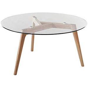 Prachtige ronde salontafel, aanrechtblad van gehard glas, massief houten poten, salontafel (Kleur: A, Maat: 50X45CM)