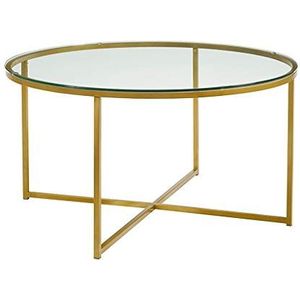 Prachtige ronde salontafel, aanrecht van gehard glas, gouden metalen frame, woonkamertafel/salontafel Φ70x45cm