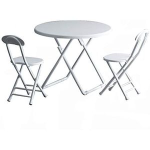 Prachtige klaptafel, een ronde eettafel van wit hout, draagbare salontafel/picknicktafel voor buiten (afmetingen: 60 cm + stoel)