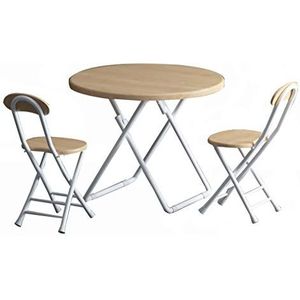 Prachtige klaptafel, de ronde houten eettafel in houtkleur, draagbare salontafel/picknicktafel voor buiten (afmetingen: 60 cm + stoel)