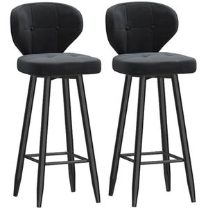 Luxe moderne set van 2 barstoelen met rugleuning, zachte fluwelen barkrukstoel met zwarte metalen standaard - 2 STUKS