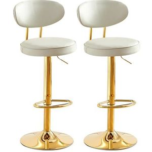 Luxe set van 2 PU lederen barkrukken, moderne in hoogte verstelbare draaibare barkrukken tegenstoelen met rugleuning en gouden metalen onderstel voor pub, keuken, café