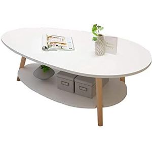 Prachtige Scandinavische bijzettafel, houten banktafel 2-laags opbergtafel voor woonkamer Eenvoudig te monteren ovale salontafels 90 * 50 * 45 cm (afmetingen: 90 * 50 * 42 cm, kleur: wit)