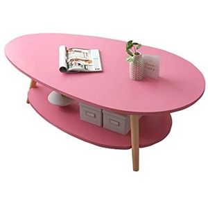 Prachtige Scandinavische bijzettafel, houten banktafel 2-laags opbergtafel voor woonkamer Eenvoudig te monteren ovale salontafels 90 * 50 * 45 cm (afmetingen: 90 * 50 * 42 cm, kleur: roze)