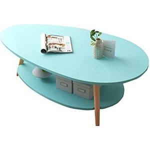 Prachtige Scandinavische bijzettafel, houten banktafel 2-laags opbergtafel voor woonkamer Eenvoudig te monteren ovale salontafels 90 * 50 * 45 cm (afmetingen: 90 * 50 * 42 cm, kleur: blauw)