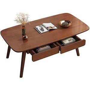 Prachtige salontafel met 2 opbergladen, grote houten lage tafel banktafel voor woonkamer hotelkantoor, stevig en duurzaam, 80/100/120 cm (afmetingen: 80 * 48 * 46 cm, kleur: bruin)