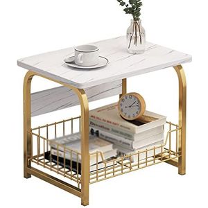 Prachtige salontafel, compacte bank bijzettafels, klein opbergbureau met metalen opbergplank, MDF-hoektafel voor slaapkamer, woonkamer, café (afmetingen: 40 * 30 * 42 cm, kleur: wit)