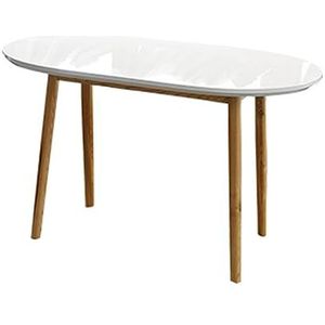 Prachtige salontafel, bijzettafel, houten tafel met wit blad, keukentafel voor café, boekwinkel, restaurant, eenvoudig te monteren (afmetingen: ovaal 120 cm)