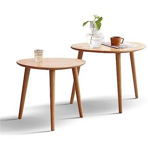 Prachtige salontafel, set van 2 houten ovale tafels, stapelbare banktafels, nestbare bijzettafel, ruimtebesparende tafel voor de woonkamer, eenvoudig te monteren (afmetingen: 50 cm + 65 cm, kleur: A)