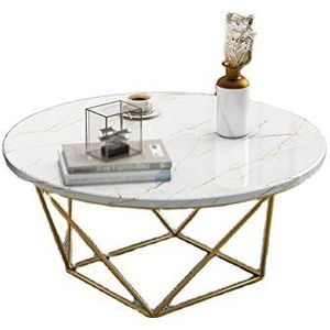 Prachtige houten ronde bijzettafel, marmeren patroonstickers banktafel voor woonkamer kantoor café receptie salontafel (afmetingen: 50 * 50 * 45CM, kleur: A)