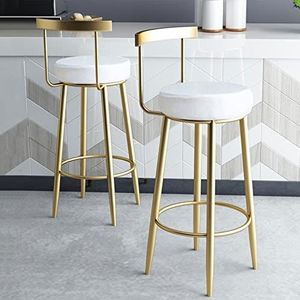 Luxe ontbijtkeukenbarkrukken set van 2, kunstleer stoel barstoelen metalen poten barkrukken witte hoge krukken