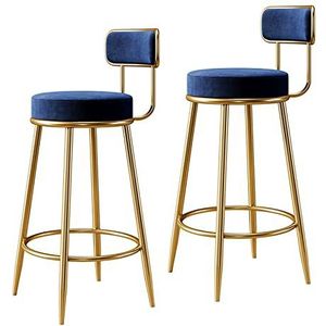 Luxe barkrukken set van 2 met fluwelen kussen, metalen bar-eilandstoelen met rugleuning en voetsteun, hoge kruk barkrukken voor aanrecht bar eetkamer