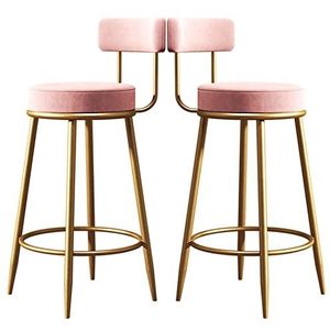 Luxe barkrukken set van 2 met fluwelen kussen, metalen bar-eilandstoelen met rugleuning en voetsteun, hoge kruk barkrukken voor aanrecht bar eetkamer