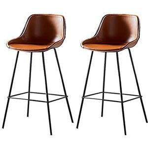 Luxe moderne kunstleren barkrukken met rugleuning en metalen poten, retro armloze krukken op tegenhoogte, pubkeuken barkrukken stoelen, set van 2