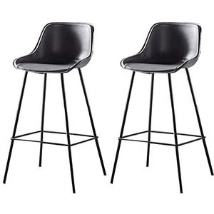 Luxe moderne kunstleren barkrukken met rugleuning en metalen poten, retro armloze krukken op tegenhoogte, pubkeuken barkrukken stoelen, set van 2