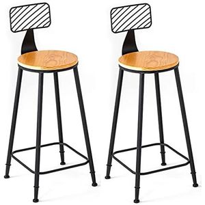 Luxe 2 STKS industriële barkrukken, massief houten ontbijtbarstoelen met voetsteun en rugleuning, voor eetkamer aanrecht