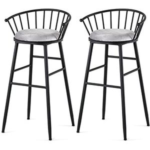 Luxe 2-delige barkrukken moderne tegenhoogte stoelen keuken ontbijt barkrukken grijs fluweel gestoffeerde hoge krukken voor pub, toonbank, keuken en thuis