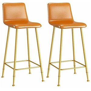 Luxe barkrukken set van 2, zacht PU-leer zitbank stoelen ontbijtkeuken toonbankstoelen metalen poten barkrukken hoge krukken met rugleuningen en voetsteunen