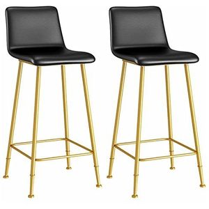 Luxe barkrukken set van 2, zacht PU-leer zitbank stoelen ontbijtkeuken toonbankstoelen metalen poten barkrukken hoge krukken met rugleuningen en voetsteunen