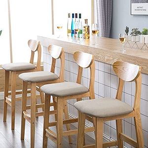 Luxe 1PCS hoge stoel, barkruk, zithoogte 63/73/83cm, linnen kussen massief houten frame, eenvoudige en natuurlijke stijl, geschikt voor bar, restaurant, studeerkamer