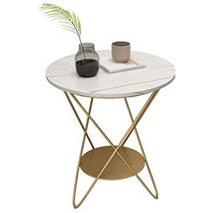 Prachtige CS-Qing-Desk marmeren eettafel, met metalen opbergrek ronde bijzettafel balkon café kantoor onderhandelingstafel receptie salontafel (afmetingen: 50 * 50 * 62CM, kleur: B)