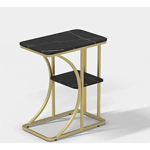 Exquise CS-Qing-Desk marmeren banktafel, dubbellaags metalen frame rechthoekige bijzettafel thuiskantoor café-bartafel vrije tijd salontafel (afmetingen: 50 * 30 * 60CM, kleur: G)