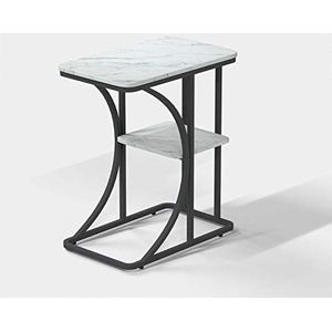 Prachtige CS-Qing-Desk marmeren banktafel, dubbellaags metalen frame, rechthoekige bijzettafel, thuiskantoor, café, bartafel, vrijetijdssalontafel (afmetingen: 50 * 30 * 60 cm, kleur: B)