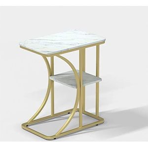 Exquise CS-Qing-Desk marmeren banktafel, dubbellaags metalen frame rechthoekige bijzettafel thuiskantoor café-bartafel vrije tijd salontafel (afmetingen: 50 * 30 * 60CM, kleur: E)