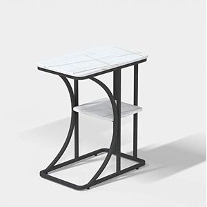 Exquise CS-Qing-Desk marmeren banktafel, dubbellaags metalen frame rechthoekige bijzettafel thuiskantoor café-bartafel vrije tijd salontafel (afmetingen: 50 * 30 * 60CM, kleur: A)