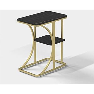 Prachtige CS-Qing-Desk marmeren banktafel, dubbellaags metalen frame rechthoekige bijzettafel thuiskantoor café-bartafel vrije tijd salontafel (afmetingen: 50 * 30 * 60CM, kleur: H)