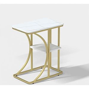 Prachtige CS-Qing-Desk marmeren banktafel, dubbellaags metalen frame rechthoekige bijzettafel thuiskantoor café-bartafel vrije tijd salontafel (afmetingen: 50 * 30 * 60CM, kleur: F)