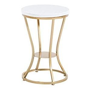 Exquise CS-Qing-Desk marmeren banktafel, dubbellaags ronde bijzettafel kantoor woonkamer bank zijkant metalen opbergtafel decoratieve salontafel (afmetingen: 40 * 40 * 60CM, kleur: wit)