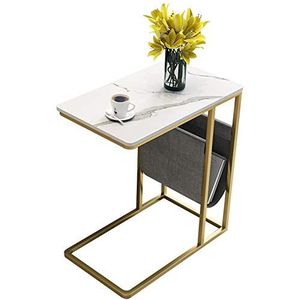 Prachtige CS-Qing-Desk marmeren banktafel, metalen frame thuiskantoor bureau tijdschriftentafel kantoor slaapkamer ontspanningsruimte decoratieve salontafel (afmetingen: 51 * 31 * 64CM, kleur: F)
